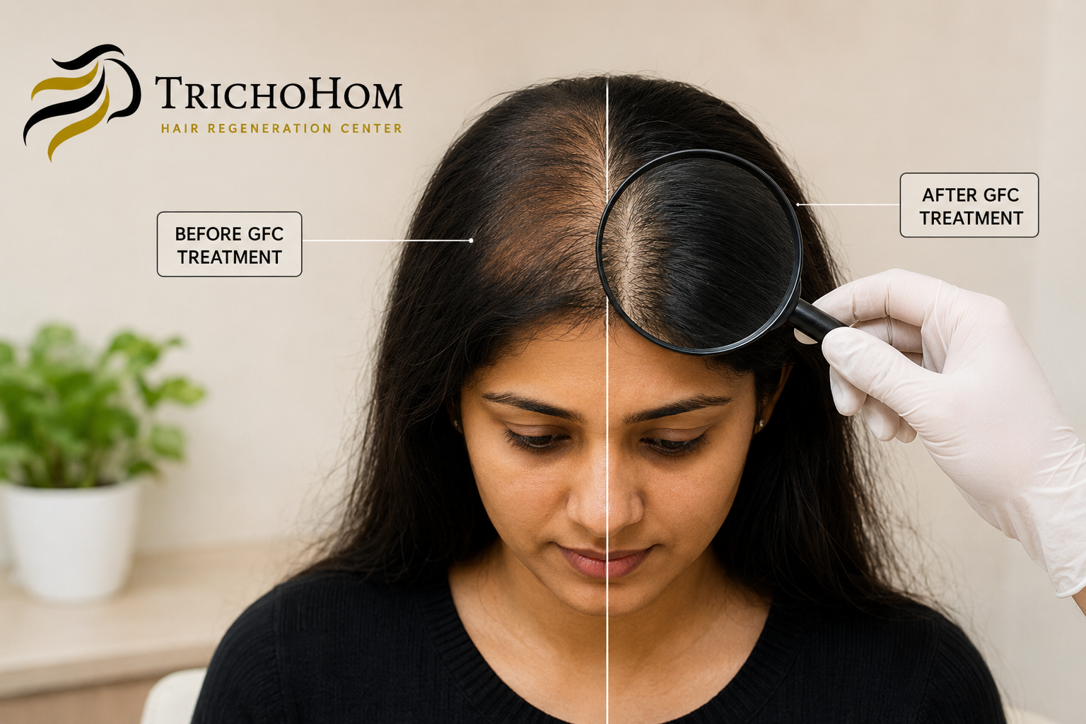 Illustrative scalp density comparison related to GFC hair treatment