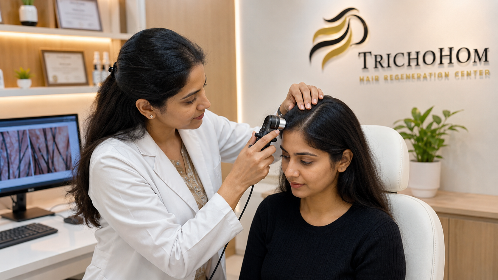 GFC hair treatment consultation and scalp assessment at TrichoHom in Ahmedabad