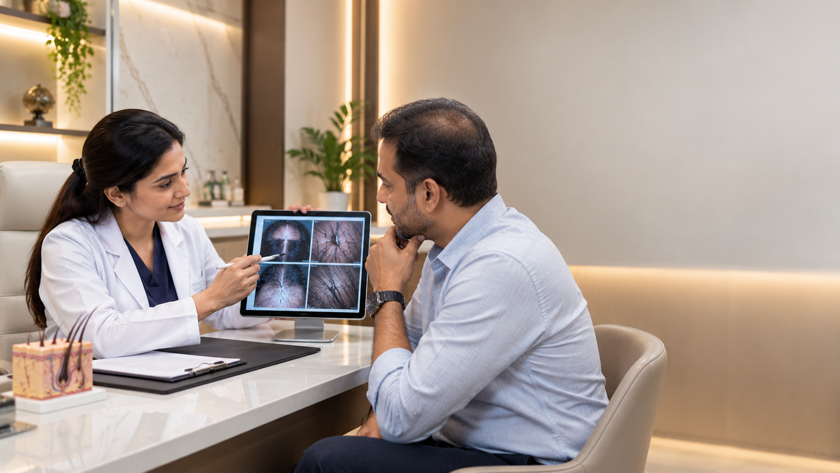 Trichologist providing personalized hair loss consultation